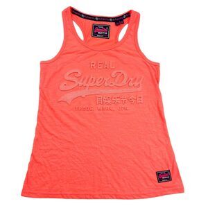 Superdry Tank Top Womens 6 Neon Orange Vintage Logo Embossed Streetwear Comfy